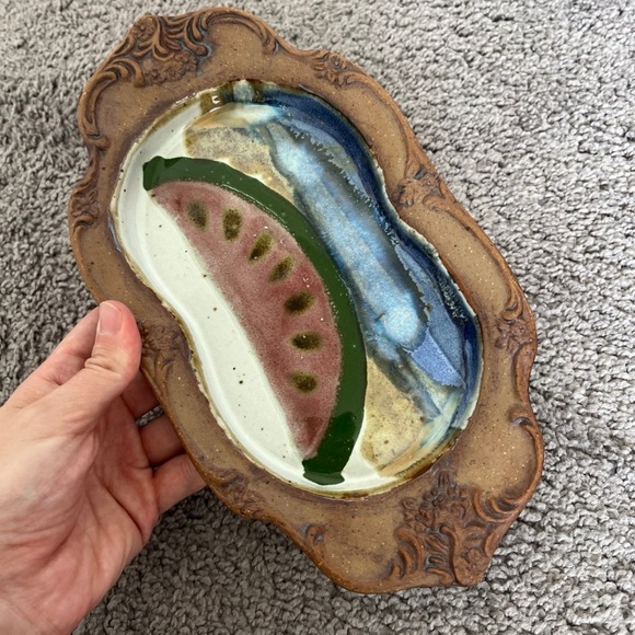 Vintage Chappelle glazed pottery watermelon design tray - Picture 1 of 5